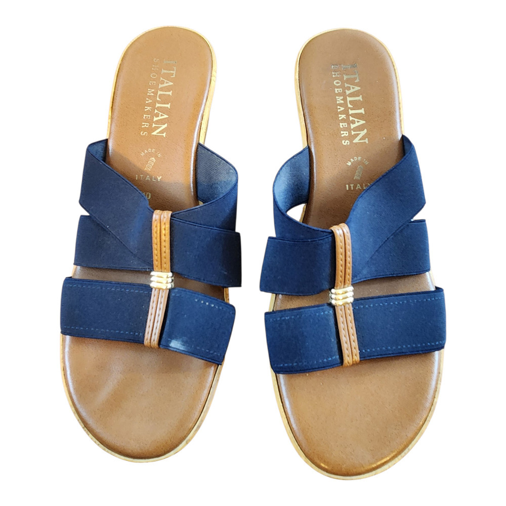 Italian Shoemakers Wedge sandal womens sz 10 shoe blue brown‎ slip on Italy